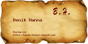 Benik Hanna névjegykártya